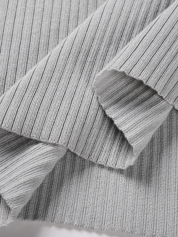 wool knitted puff sleeve high waist mid length dress BLUE ZONE PLANET