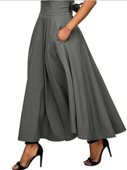 Solid Color Strap and Ankle Waist Flare Skirt BLUE ZONE PLANET