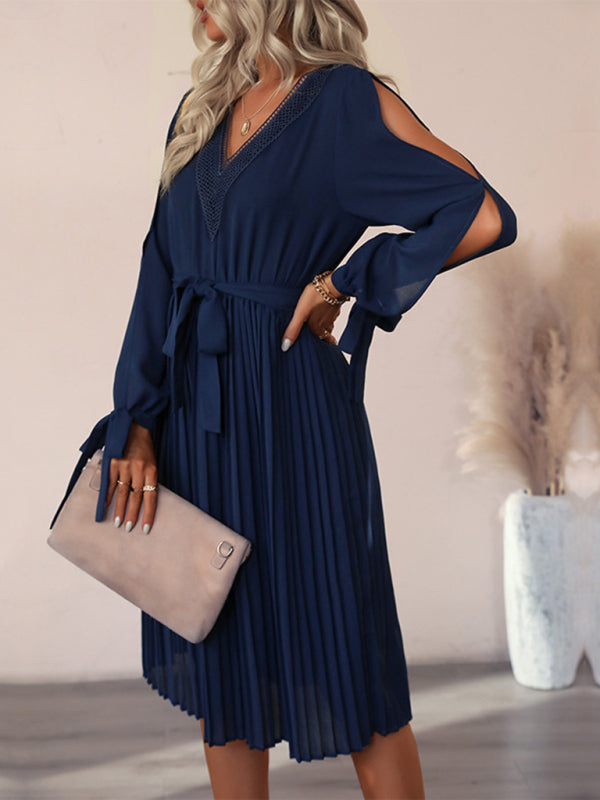 Blue Zone Planet |  woven V-neck hollow-out long-sleeved dress BLUE ZONE PLANET