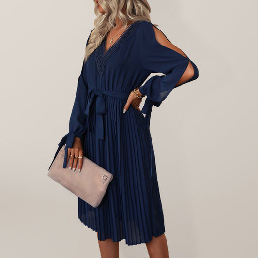 Blue Zone Planet |  woven V-neck hollow-out long-sleeved dress BLUE ZONE PLANET