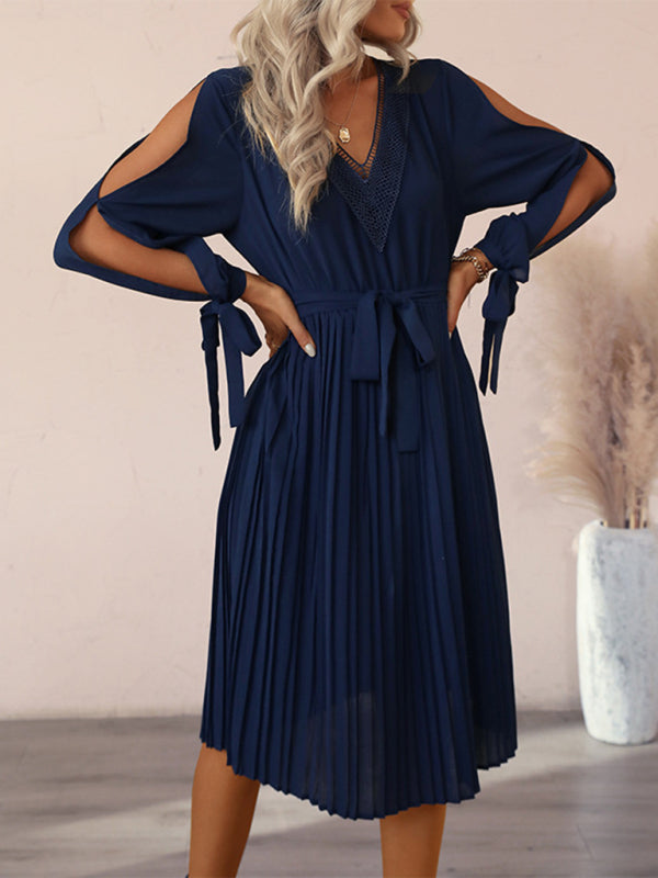 Blue Zone Planet |  woven V-neck hollow-out long-sleeved dress BLUE ZONE PLANET