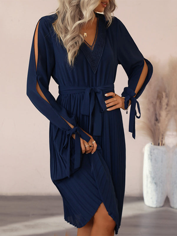 Blue Zone Planet |  woven V-neck hollow-out long-sleeved dress BLUE ZONE PLANET