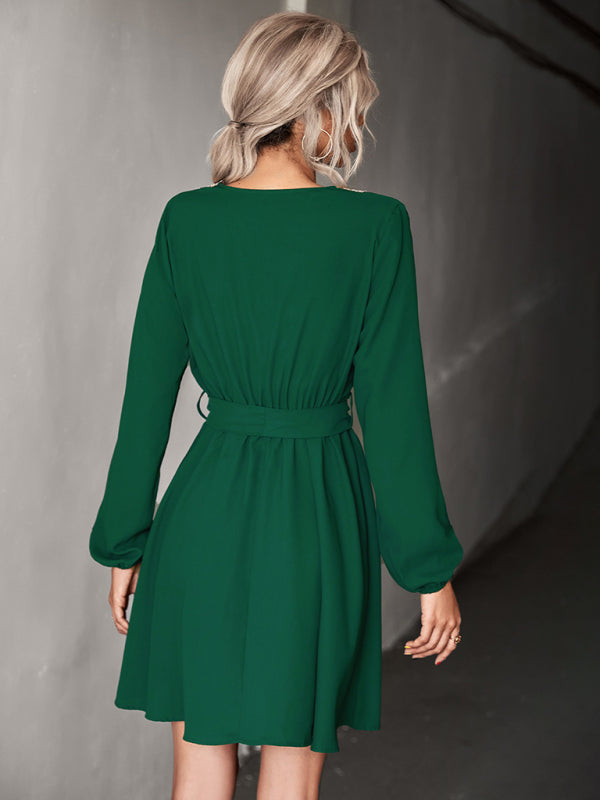 Blue Zone Planet |  Elegant V Neck Lace Long Sleeve Slim Classic Dress BLUE ZONE PLANET