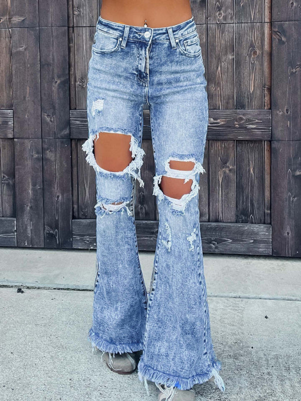 New women's ripped tassel flared jeans-[Adult]-[Female]-2022 Online Blue Zone Planet
