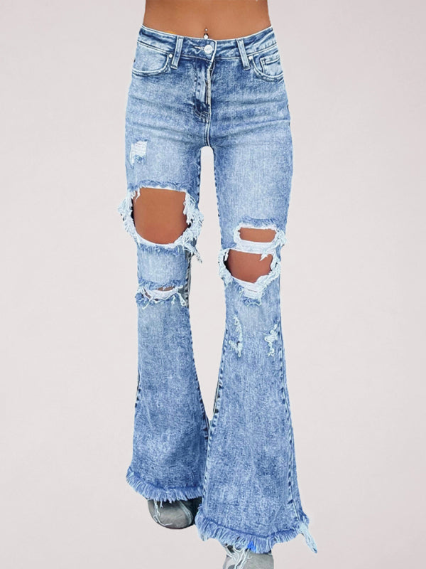 New women's ripped tassel flared jeans-[Adult]-[Female]-2022 Online Blue Zone Planet
