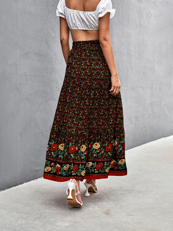 Blue Zone Planet |  holiday high waist floral long skirt BLUE ZONE PLANET