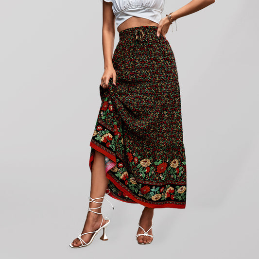 Blue Zone Planet |  holiday high waist floral long skirt BLUE ZONE PLANET