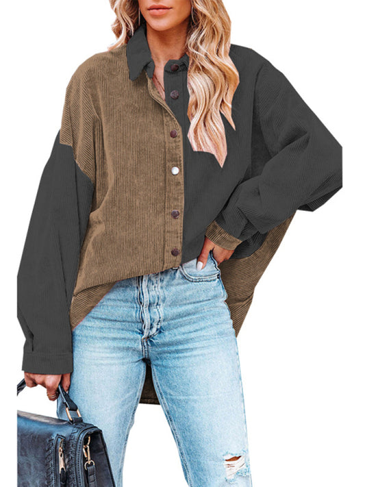 Blue Zone Planet |  Color matching corduroy foreign trade cross-border loose shirt jacket women BLUE ZONE PLANET