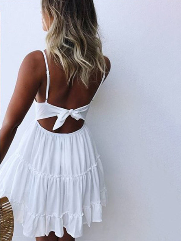 daily vacation lace spaghetti strap stitching dress BLUE ZONE PLANET