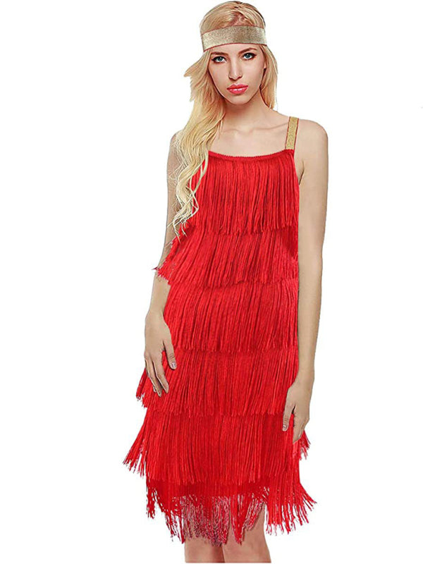 blue and red fringe dress Jovani 39909