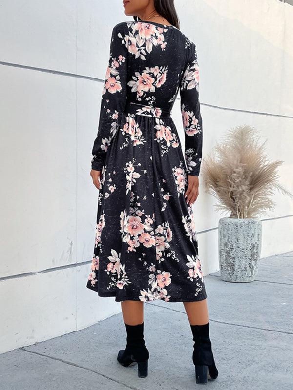 Blue Zone Planet |  V-neck long-sleeve printed mid-length dress BLUE ZONE PLANET