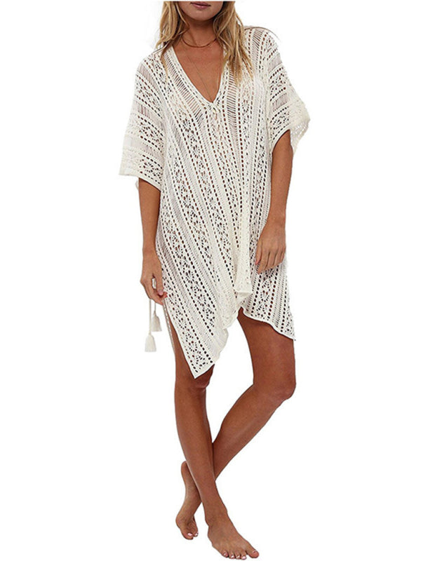 Eva's Knitted Hollow Beach Bikini Blouse Coverup Blue Zone Planet