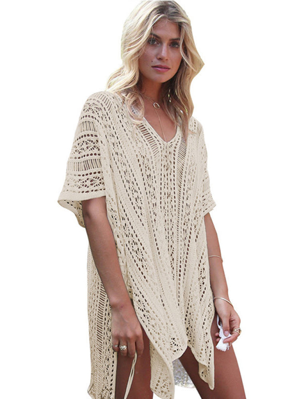 Eva's Knitted Hollow Beach Bikini Blouse Coverup Blue Zone Planet