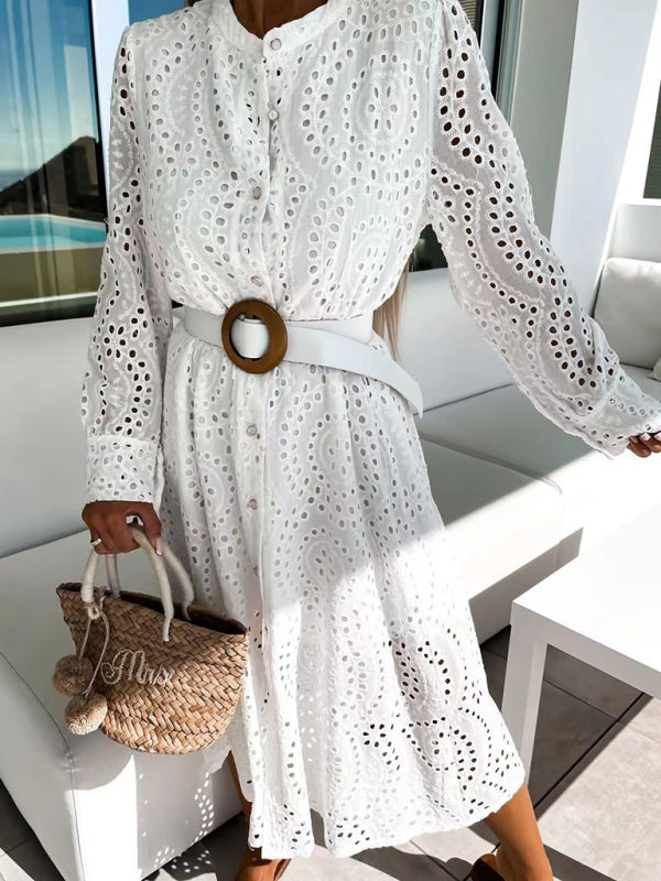 Blue Zone Planet |  solid elegant lace long sleeve midi dress BLUE ZONE PLANET