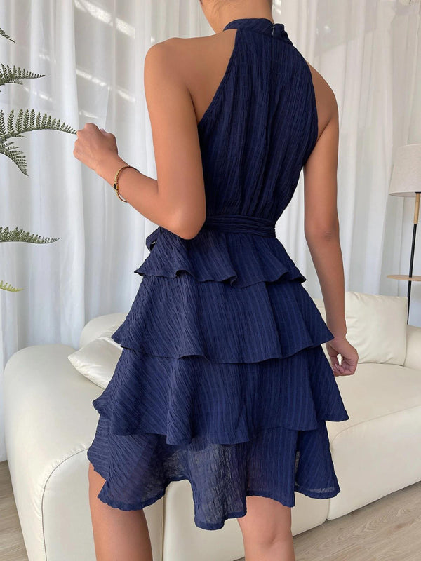 Blue Zone Planet |  Belted sleeveless ruffled pleated mini dress BLUE ZONE PLANET