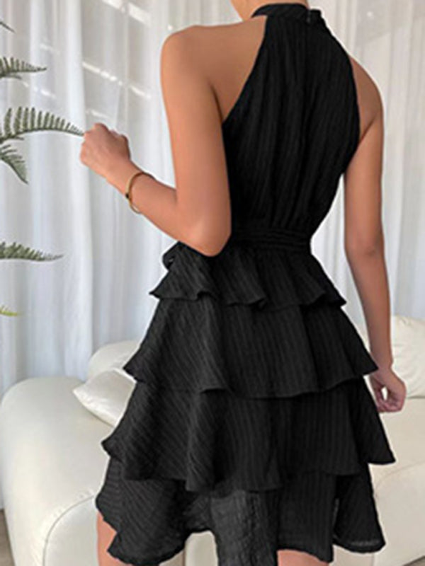 Blue Zone Planet |  Belted sleeveless ruffled pleated mini dress BLUE ZONE PLANET