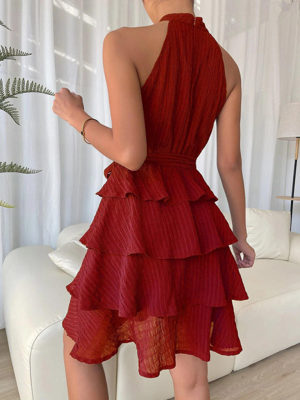 Blue Zone Planet |  Belted sleeveless ruffled pleated mini dress BLUE ZONE PLANET