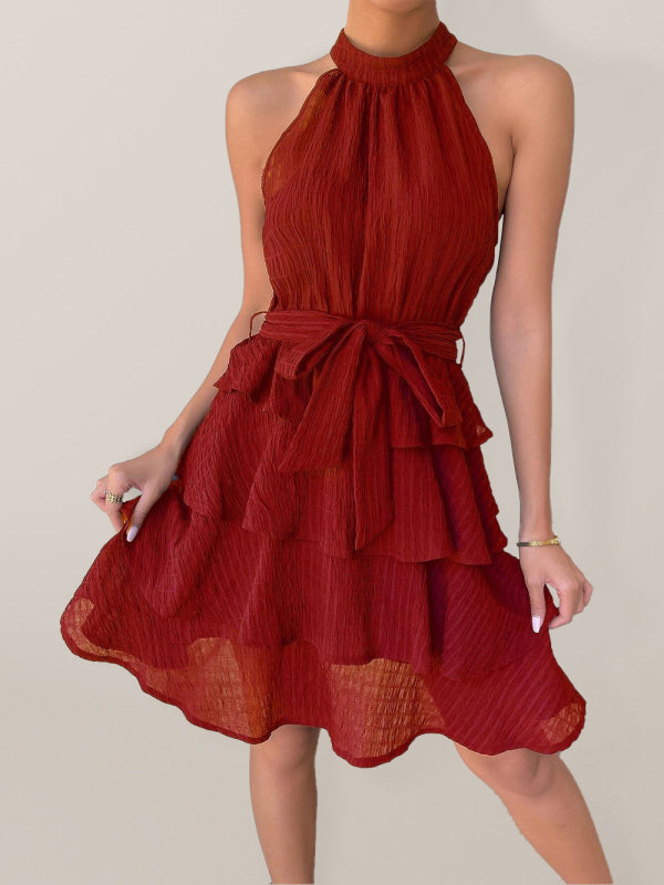 Blue Zone Planet |  Belted sleeveless ruffled pleated mini dress BLUE ZONE PLANET