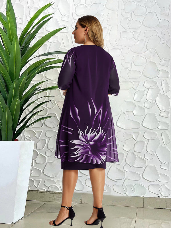 Plus size elegant knitted lace cape dress kakaclo