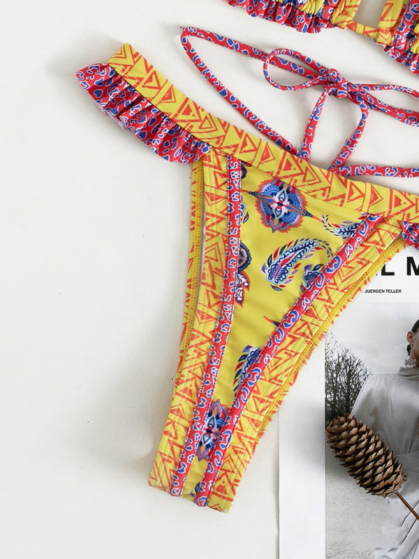 Blue Zone Planet |  Women's ethnic print halter neck tie bikini BLUE ZONE PLANET