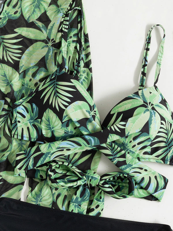 Blue Zone Planet |  Women's tropical print bikini three-piece sets BLUE ZONE PLANET