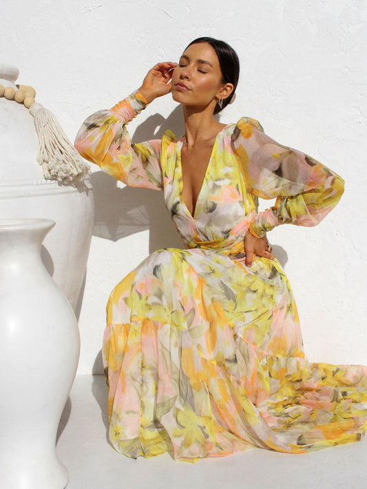 Blue Zone Planet | Sophia's Floral V-Neck Long Sleeve Dress BLUE ZONE PLANET