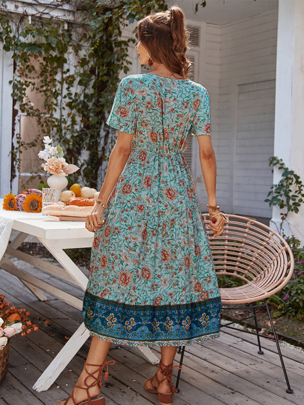 V-neck short-sleeved bohemian long-sleeved dress kakaclo