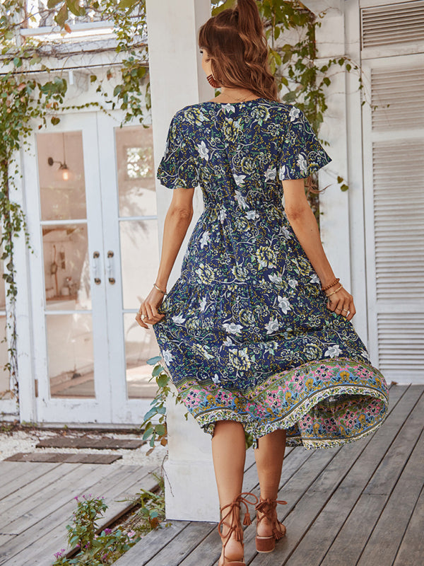 V-neck short-sleeved bohemian long-sleeved dress kakaclo
