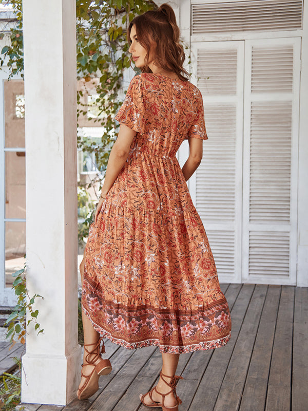 V-neck short-sleeved bohemian long-sleeved dress kakaclo