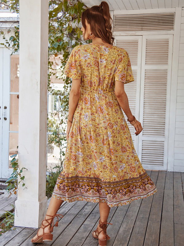 V-neck short-sleeved bohemian long-sleeved dress kakaclo