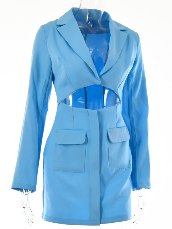 Fake Two Piece Lapel Long Sleeve Blazer Dress kakaclo