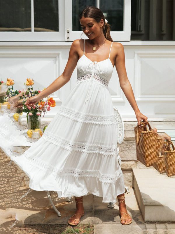 Women's bohemian paneled lace midi dress kakaclo