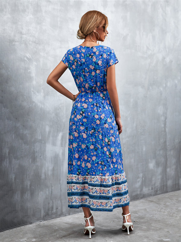 Women's Woven V-Neck Long Bohemian Dress-TOPS / DRESSES-[Adult]-[Female]-2022 Online Blue Zone Planet