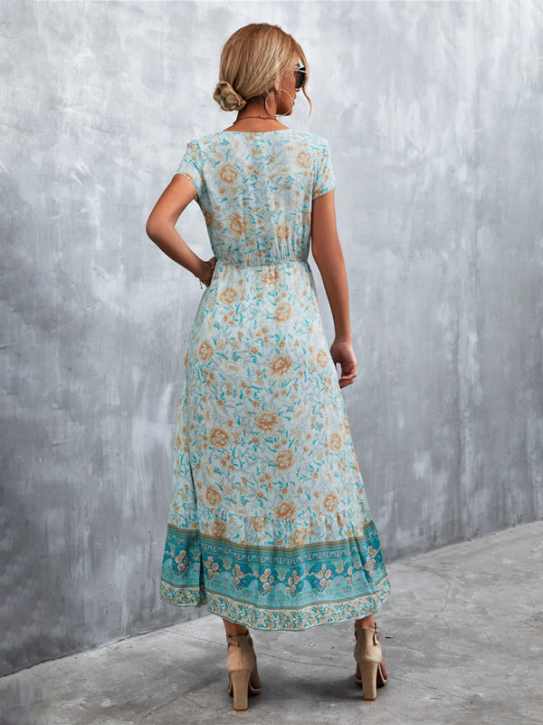 Women's Woven V-Neck Long Bohemian Dress-TOPS / DRESSES-[Adult]-[Female]-2022 Online Blue Zone Planet