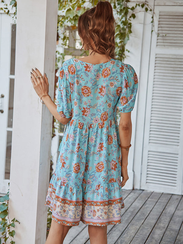 Blue Zone Planet |  Woven V-Neck Short Sleeve Bohemian Resort Dress BLUE ZONE PLANET