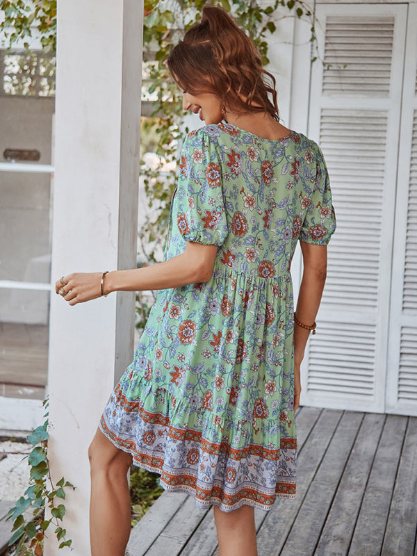 Blue Zone Planet |  Woven V-Neck Short Sleeve Bohemian Resort Dress BLUE ZONE PLANET