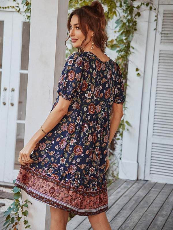 Blue Zone Planet |  Woven V-Neck Short Sleeve Bohemian Resort Dress BLUE ZONE PLANET