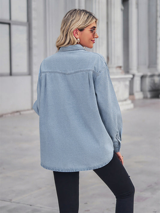 light-colored thin denim long-sleeved shirt for women BLUE ZONE PLANET