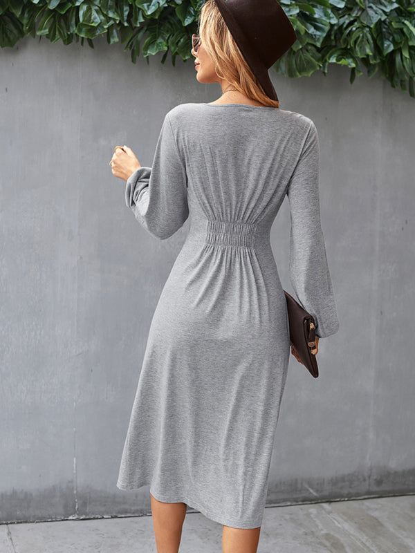 Waist slimming A-line skirt V-neck elastic elastic dress kakaclo