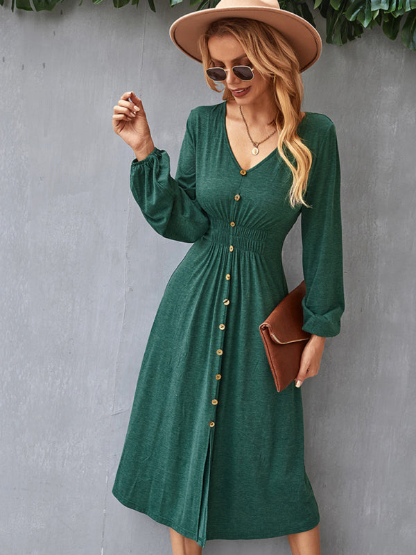 Waist slimming A-line skirt V-neck elastic elastic dress kakaclo