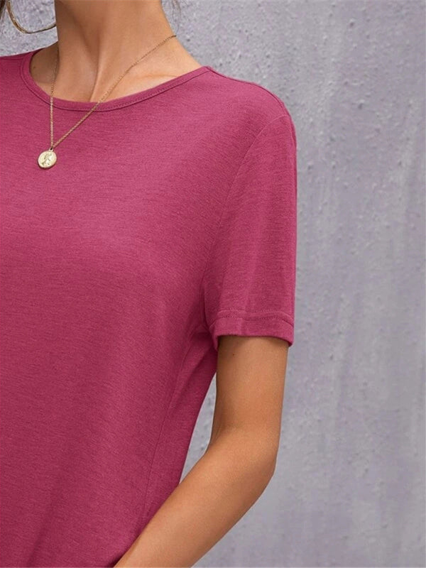 Blue Zone Planet |  Knitted Short Sleeve Round Neck Slit Solid Color Midi Dress BLUE ZONE PLANET