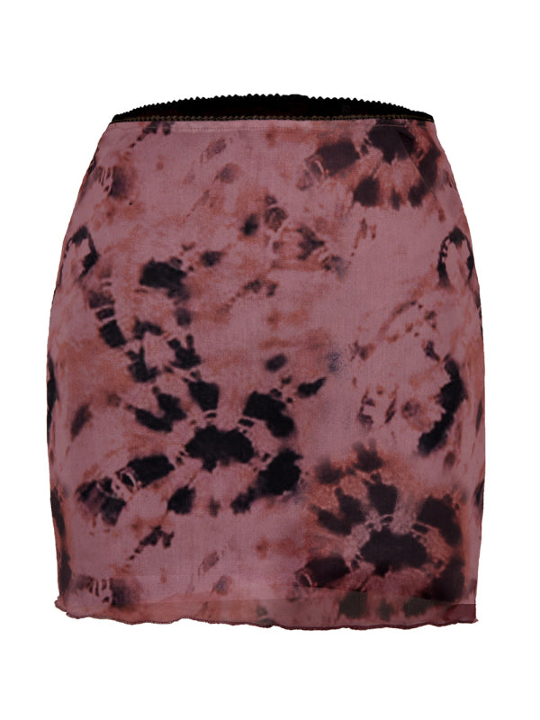 Blue Zone Planet |  Printed mesh skirt high waist double layer slim wrap hip skirt kakaclo
