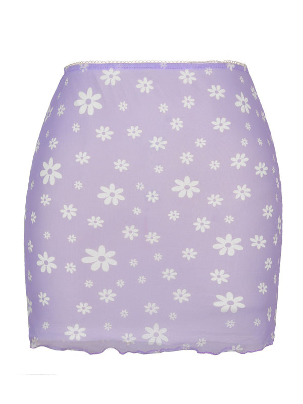 Blue Zone Planet |  Printed mesh skirt high waist double layer slim wrap hip skirt kakaclo
