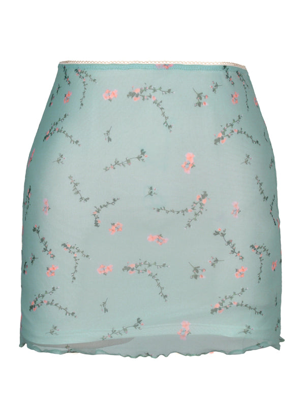 Blue Zone Planet |  Printed mesh skirt high waist double layer slim wrap hip skirt kakaclo