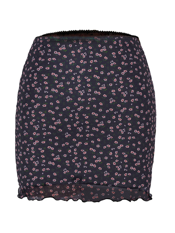 Blue Zone Planet |  Printed mesh skirt high waist double layer slim wrap hip skirt kakaclo