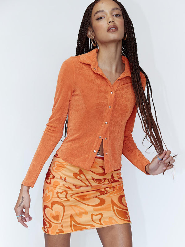 Blue Zone Planet |  Printed mesh skirt high waist double layer slim wrap hip skirt kakaclo