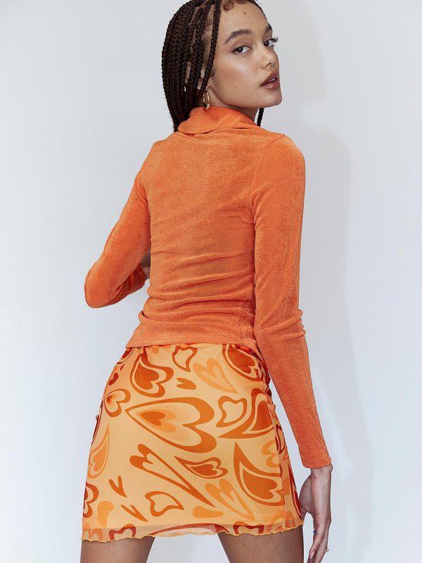 Blue Zone Planet |  Printed mesh skirt high waist double layer slim wrap hip skirt kakaclo