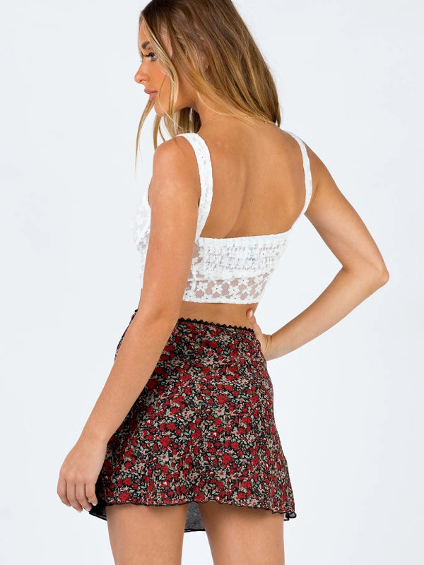 Blue Zone Planet |  Printed mesh skirt high waist double layer slim wrap hip skirt kakaclo