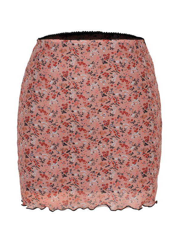 Blue Zone Planet |  Printed mesh skirt high waist double layer slim wrap hip skirt kakaclo