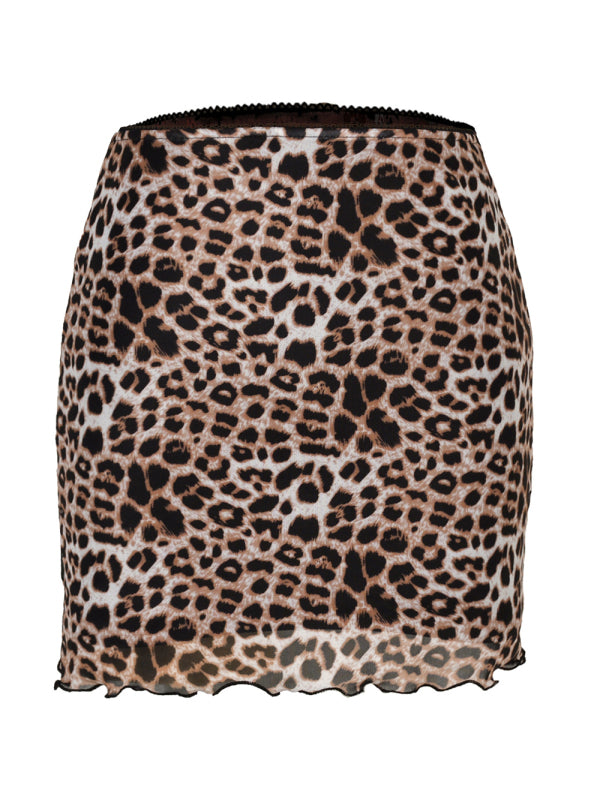 Blue Zone Planet |  Printed mesh skirt high waist double layer slim wrap hip skirt kakaclo